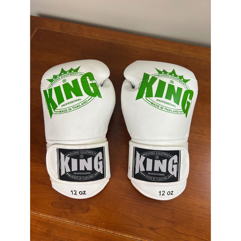 King Professional Boxing Gloves 12oz White Leather Made in Thailand Sparring MMA